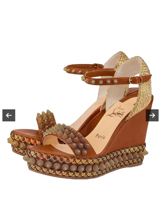 Christian Louboutin Shoes - Christian Louboutin Cordorella 110 Brown Gold Studs Platform Wedge Sandal Heel